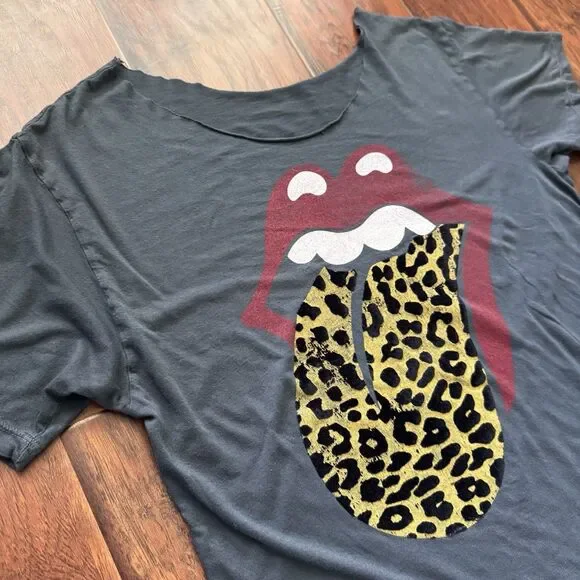 Free People x Daydreamer Rolling Stones Leopard Band T-shirt Sz S Rock Metal - Picture 6 of 16